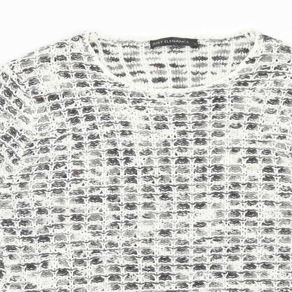 Just Elegance Womens White Round Neck Acrylic Pullover Jumper Size S