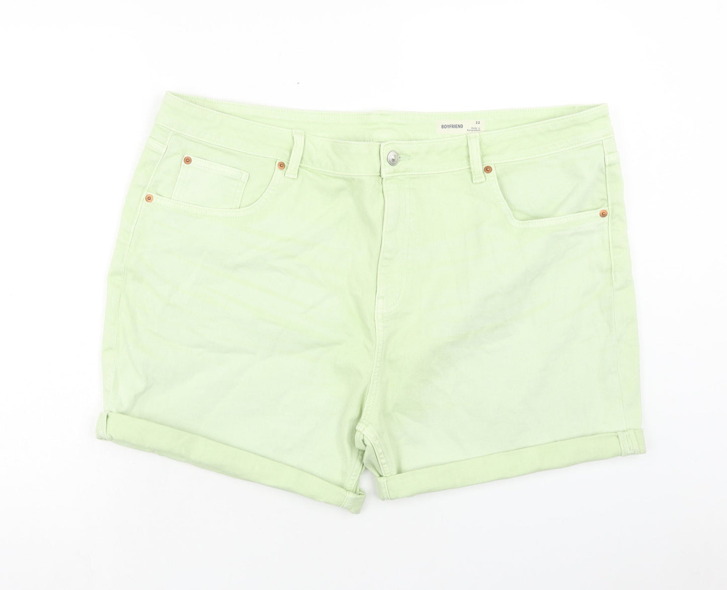 Marks and Spencer Womens Green Cotton Boyfriend Shorts Size 22 Regular Button