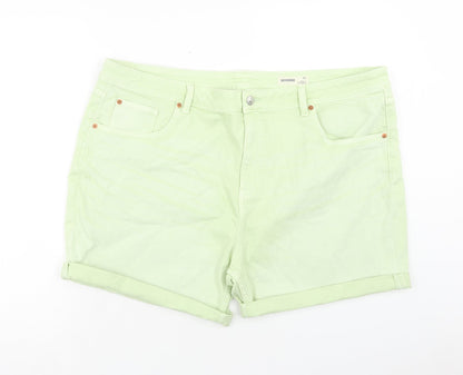 Marks and Spencer Womens Green Cotton Boyfriend Shorts Size 22 Regular Button