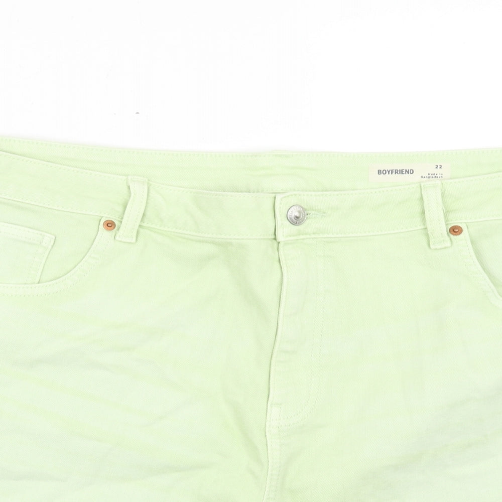 Marks and Spencer Womens Green Cotton Boyfriend Shorts Size 22 Regular Button