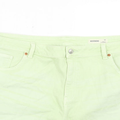 Marks and Spencer Womens Green Cotton Boyfriend Shorts Size 22 Regular Button