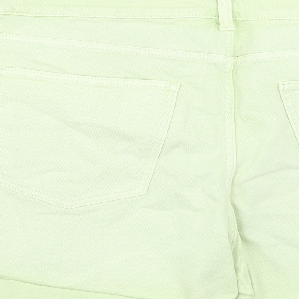 Marks and Spencer Womens Green Cotton Boyfriend Shorts Size 22 Regular Button