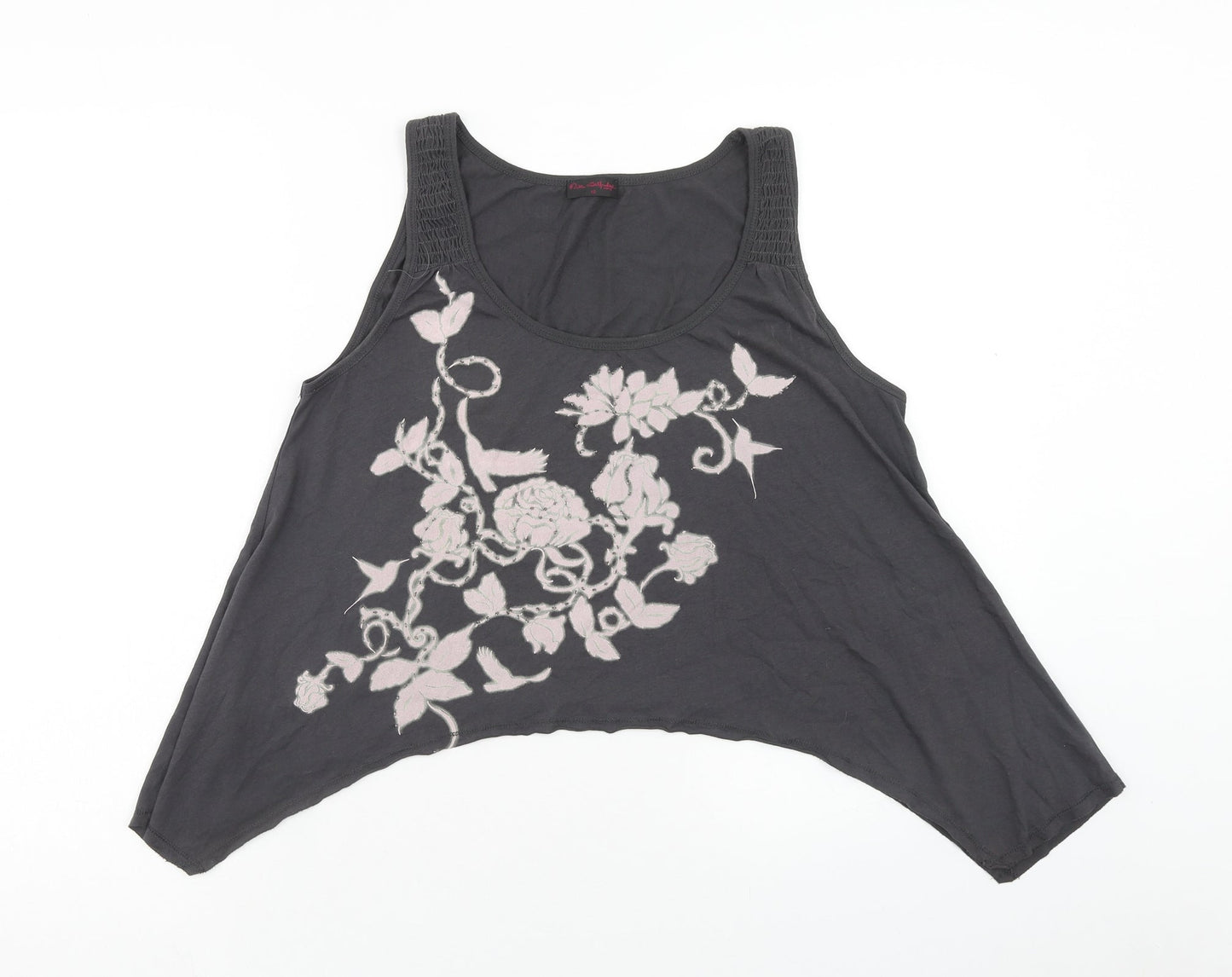 Miss Selfridge Womens Grey Cotton Basic Tank Size 12 Scoop Neck - Flower