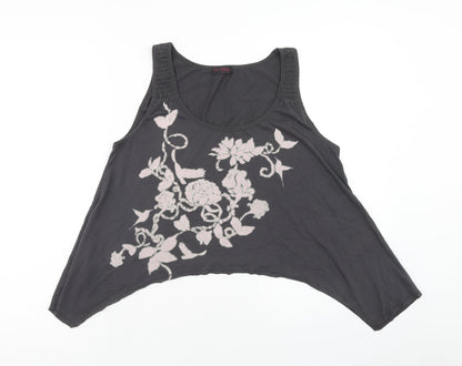 Miss Selfridge Womens Grey Cotton Basic Tank Size 12 Scoop Neck - Flower