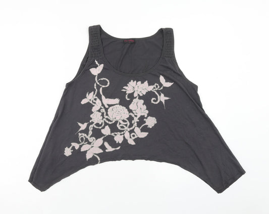 Miss Selfridge Womens Grey Cotton Basic Tank Size 12 Scoop Neck - Flower