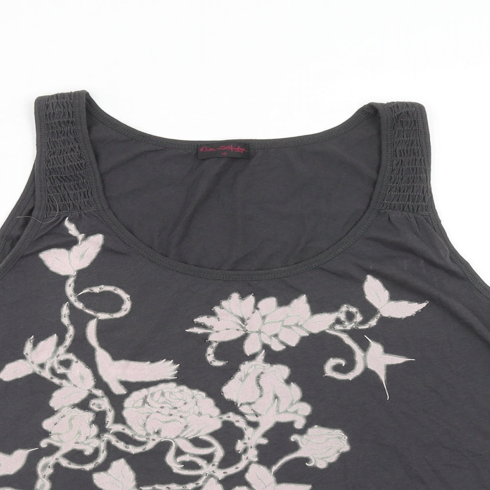 Miss Selfridge Womens Grey Cotton Basic Tank Size 12 Scoop Neck - Flower
