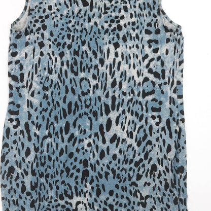 Preworn Womens Blue Animal Print Viscose Shift Size M Cowl Neck Pullover