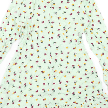 ASOS Womens Green Floral Viscose Mini Size 6 Round Neck Button