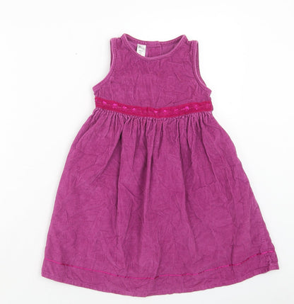 BHS Girls Purple Cotton A-Line Size 3XL Round Neck Button