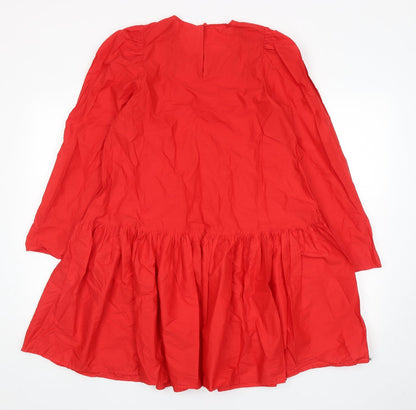 H&M Womens Red Cotton Trapeze & Swing Size 6 Round Neck Button