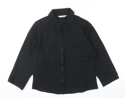TU Womens Black Cotton Basic Button-Up Size 12 Collared