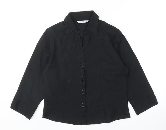 TU Womens Black Cotton Basic Button-Up Size 12 Collared