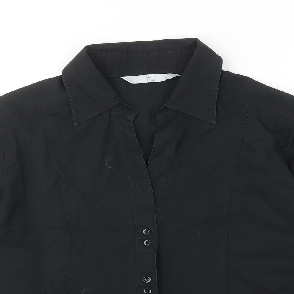 TU Womens Black Cotton Basic Button-Up Size 12 Collared