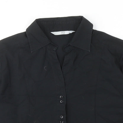TU Womens Black Cotton Basic Button-Up Size 12 Collared