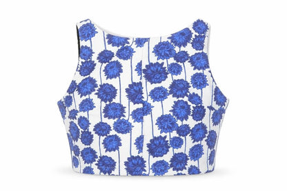 Topshop Womens Blue Floral Polyester Cropped Tank Size 8 Scoop Neck