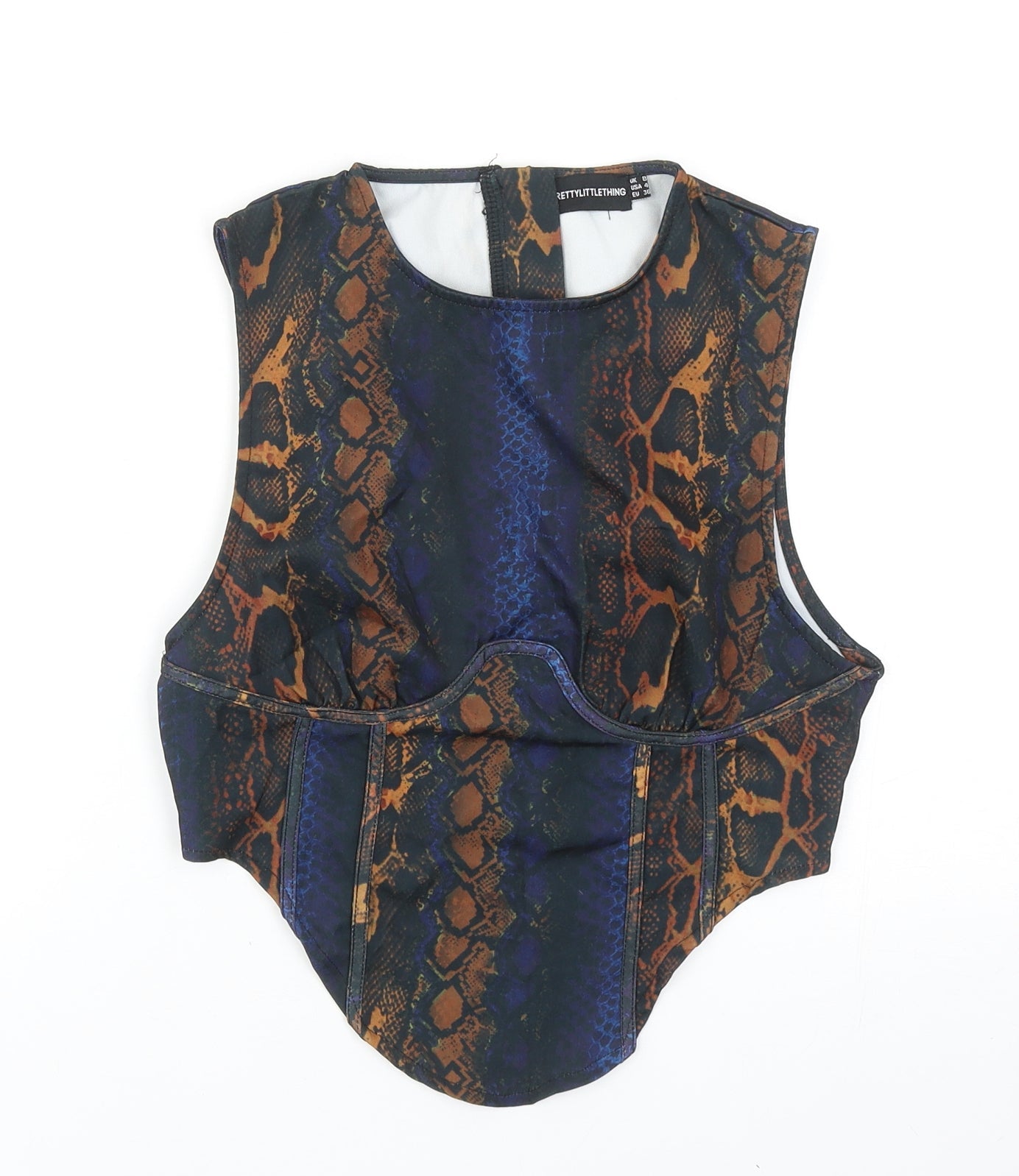 PRETTYLITTLETHING Womens Multicoloured Animal Print Polyester Basic Tank Size 8 Scoop Neck - Snake Skin Print