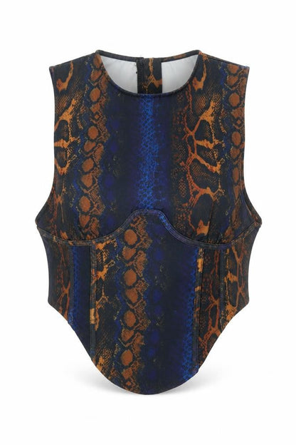PRETTYLITTLETHING Womens Multicoloured Animal Print Polyester Basic Tank Size 8 Scoop Neck - Snake Skin Print