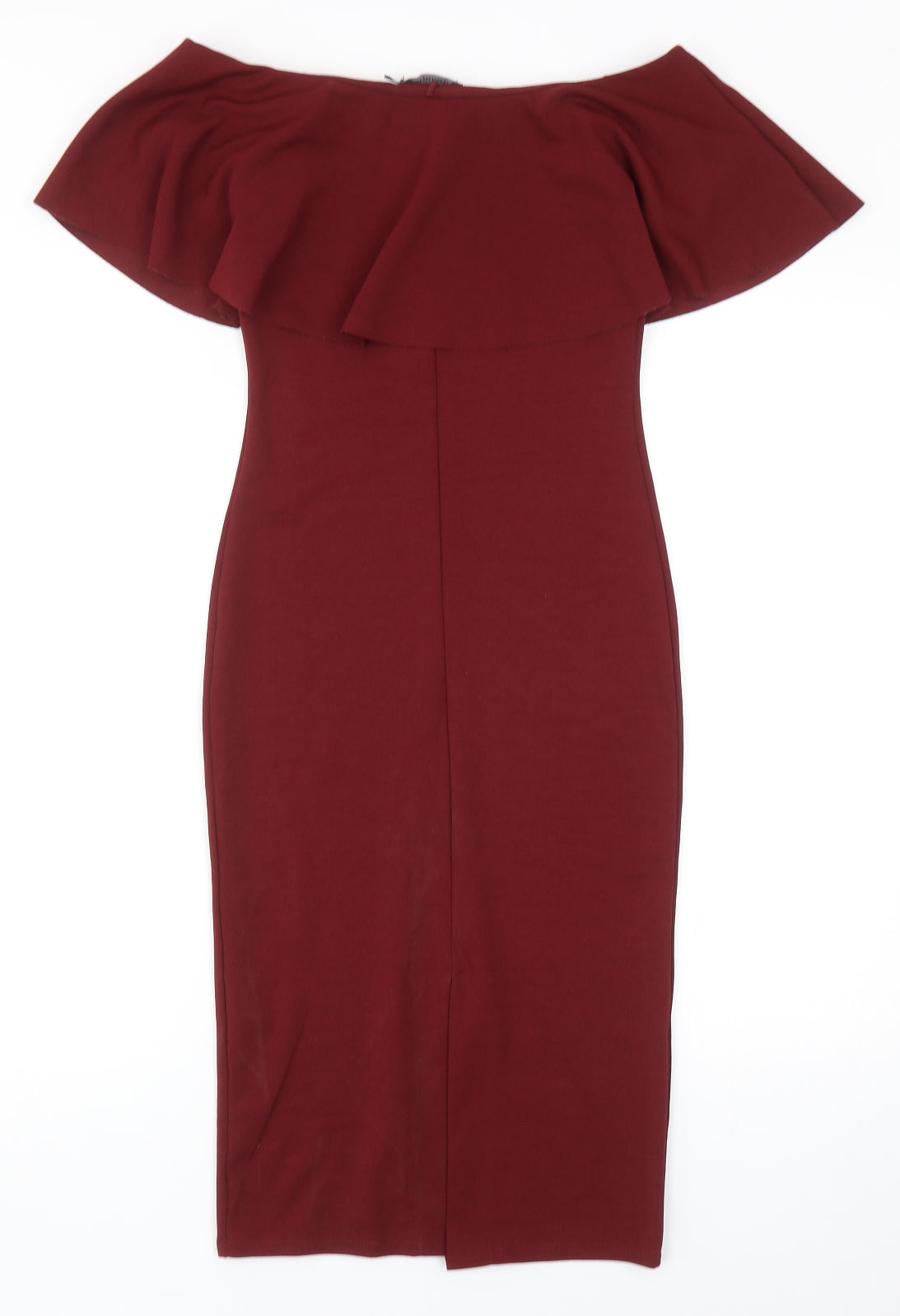 PRETTYLITTLETHING Womens Red Polyester Pencil Dress Size 8 Off the Shoulder Pullover