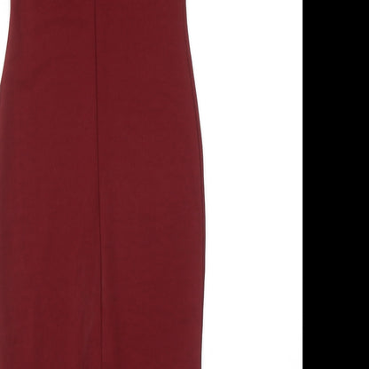 PRETTYLITTLETHING Womens Red Polyester Pencil Dress Size 8 Off the Shoulder Pullover