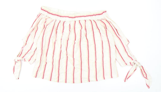 Jack Wills Womens Ivory Striped Linen Basic Blouse Size 10 Off the Shoulder - Tie Sleeve Bardot