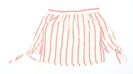 Jack Wills Womens Ivory Striped Linen Basic Blouse Size 10 Off the Shoulder - Tie Sleeve Bardot