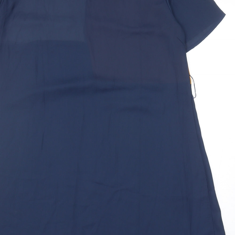 SheIn Womens Blue Colourblock Polyester Shift Size L Boat Neck Button