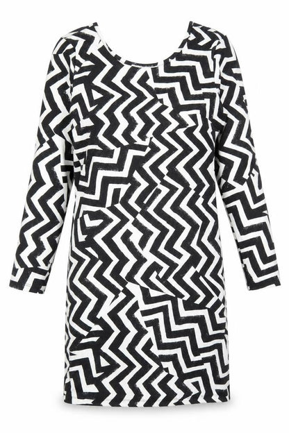 H&M Womens Black Geometric Polyester Shift Size S Scoop Neck Pullover