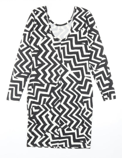 H&M Womens Black Geometric Polyester Shift Size S Scoop Neck Pullover