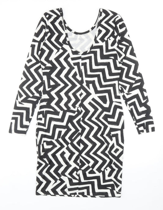 H&M Womens Black Geometric Polyester Shift Size S Scoop Neck Pullover