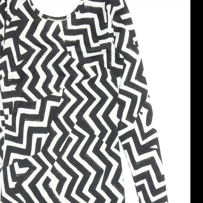 H&M Womens Black Geometric Polyester Shift Size S Scoop Neck Pullover