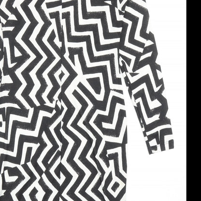 H&M Womens Black Geometric Polyester Shift Size S Scoop Neck Pullover