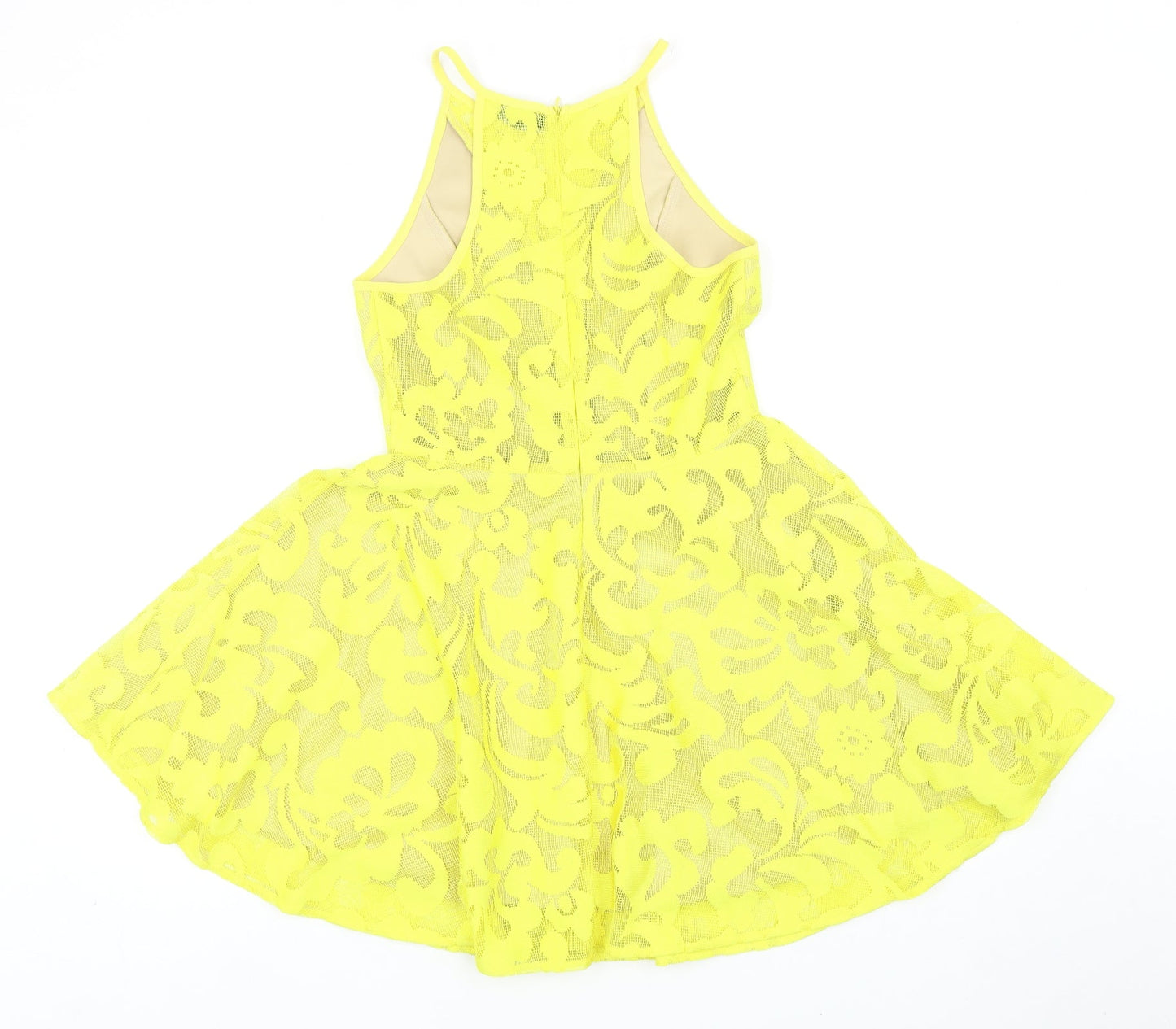 Maxim Womens Yellow Cotton Skater Dress Size S Round Neck Zip