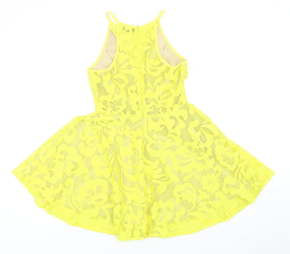 Maxim Womens Yellow Cotton Skater Dress Size S Round Neck Zip