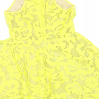 Maxim Womens Yellow Cotton Skater Dress Size S Round Neck Zip