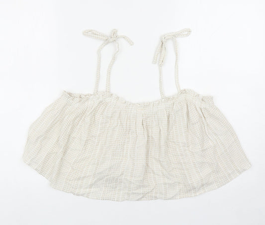 H&M Womens Beige Geometric Cotton Cropped Tank Size 12 Off the Shoulder