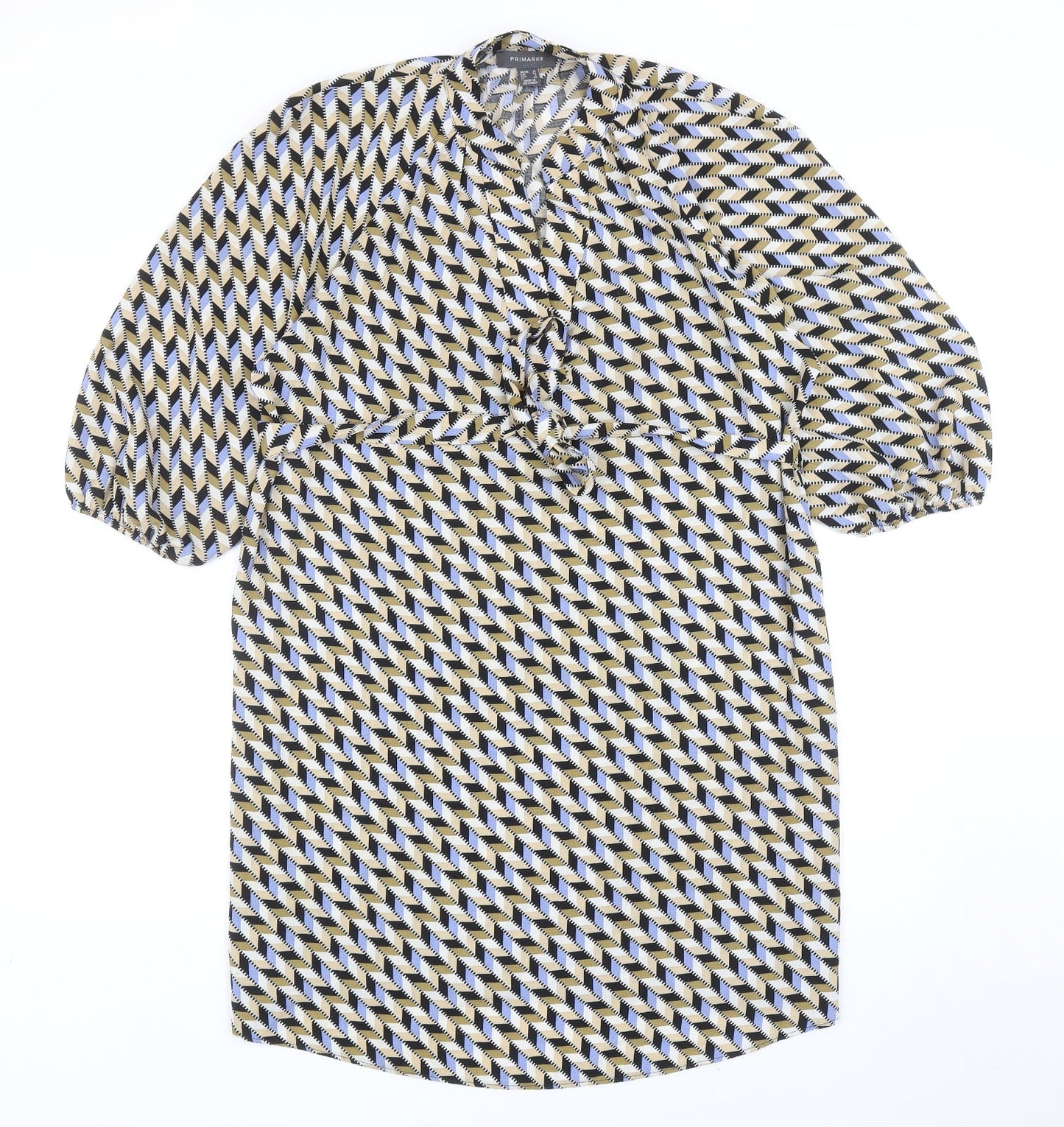 Primark Womens Multicoloured Geometric Polyester Sheath Size 10 V-Neck Pullover