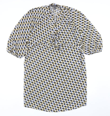 Primark Womens Multicoloured Geometric Polyester Sheath Size 10 V-Neck Pullover