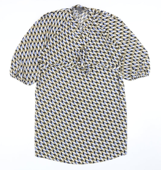 Primark Womens Multicoloured Geometric Polyester Sheath Size 10 V-Neck Pullover