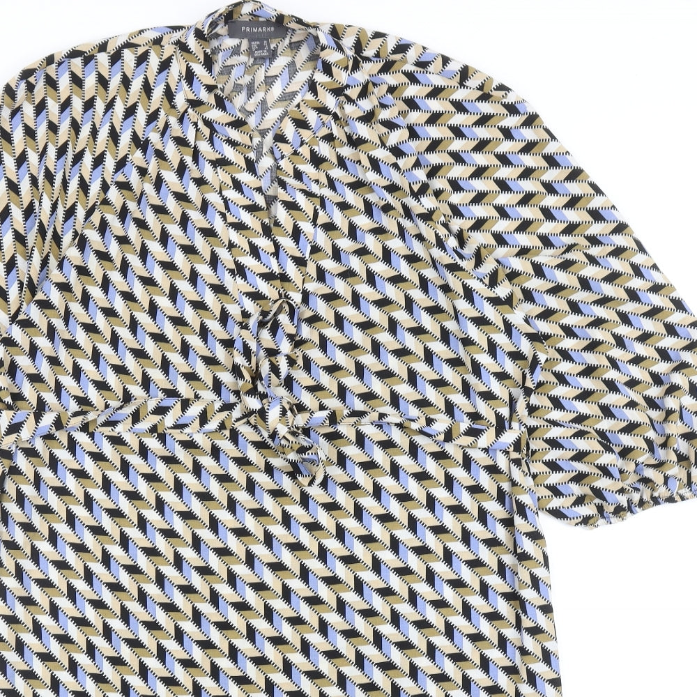 Primark Womens Multicoloured Geometric Polyester Sheath Size 10 V-Neck Pullover