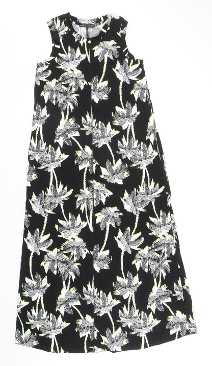 Marks and Spencer Womens Black Floral Cotton A-Line Size 8 Round Neck Pullover