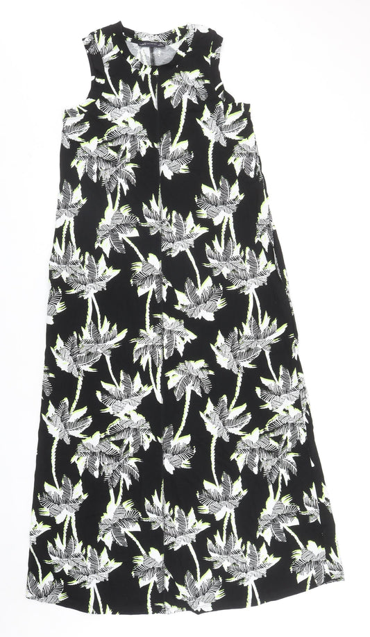 Marks and Spencer Womens Black Floral Cotton A-Line Size 8 Round Neck Pullover