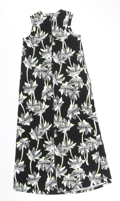 Marks and Spencer Womens Black Floral Cotton A-Line Size 8 Round Neck Pullover