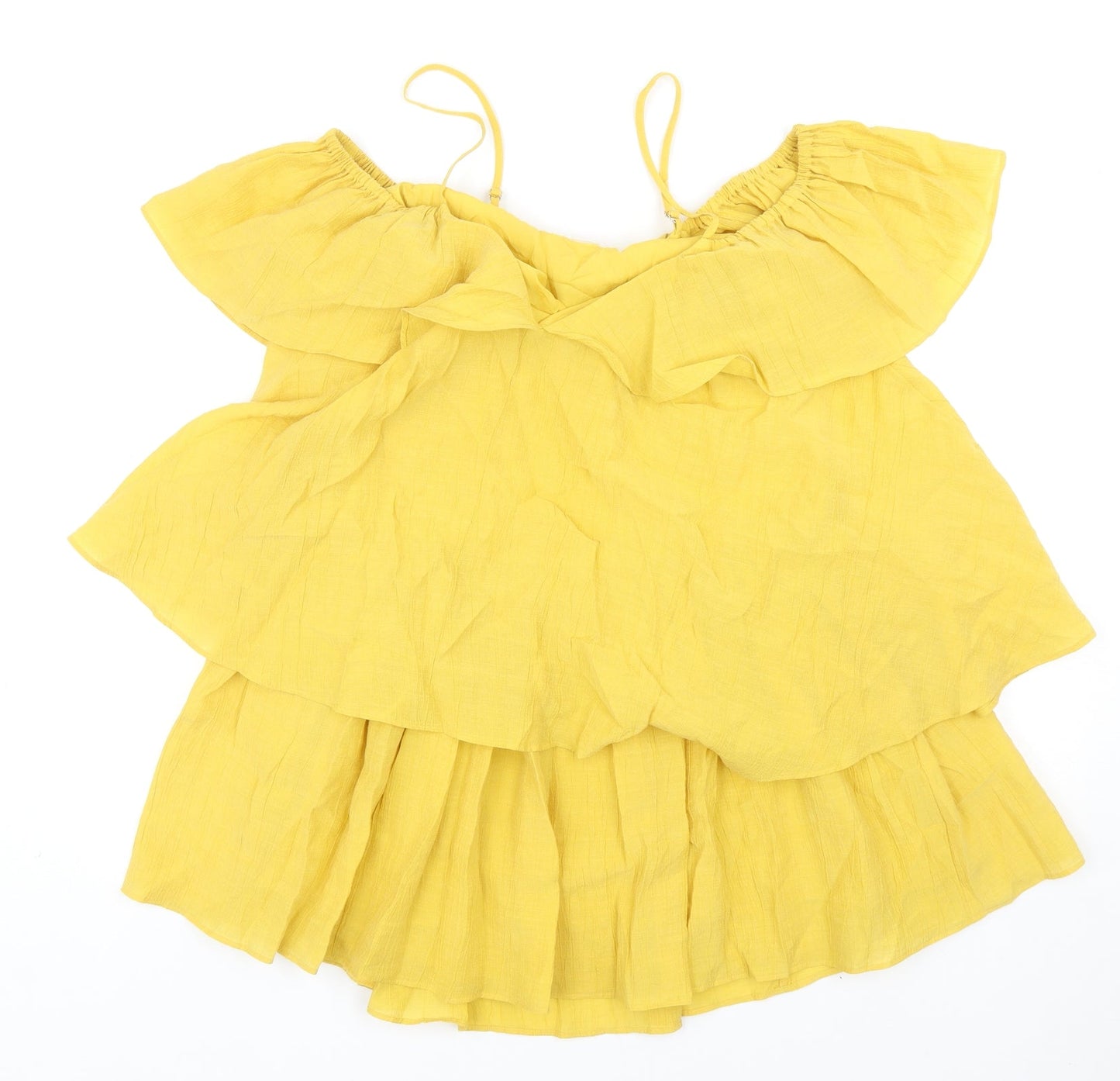 H&M Womens Yellow Lyocell Mini Size 8 Off the Shoulder Pullover