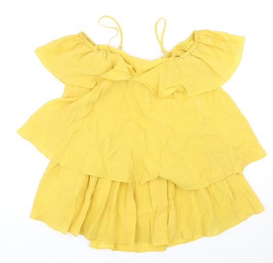 H&M Womens Yellow Lyocell Mini Size 8 Off the Shoulder Pullover