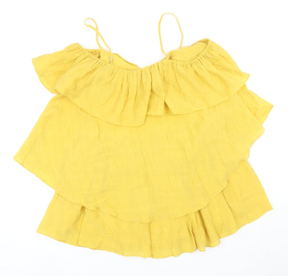 H&M Womens Yellow Lyocell Mini Size 8 Off the Shoulder Pullover
