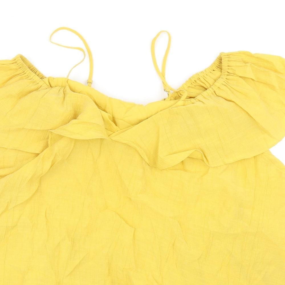 H&M Womens Yellow Lyocell Mini Size 8 Off the Shoulder Pullover