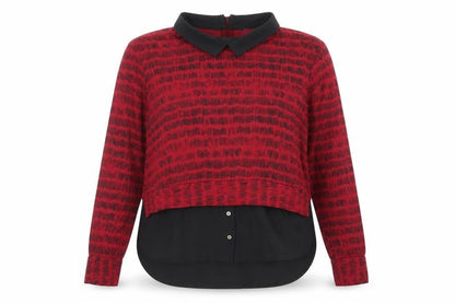 ELLE Studio Womens Red Geometric Viscose Basic Blouse Size L Collared