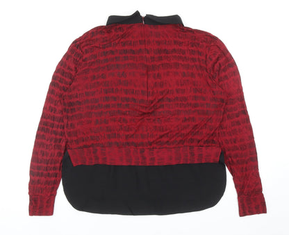 Elle Studio Womens Red Geometric Viscose Basic Blouse Size L Collared