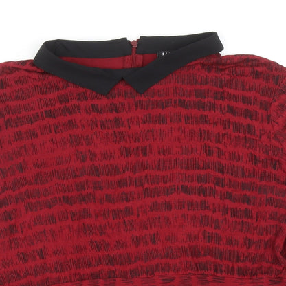 Elle Studio Womens Red Geometric Viscose Basic Blouse Size L Collared
