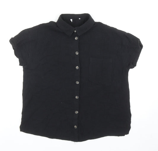 Matalan Womens Black Cotton Basic Button-Up Size 10 Collared